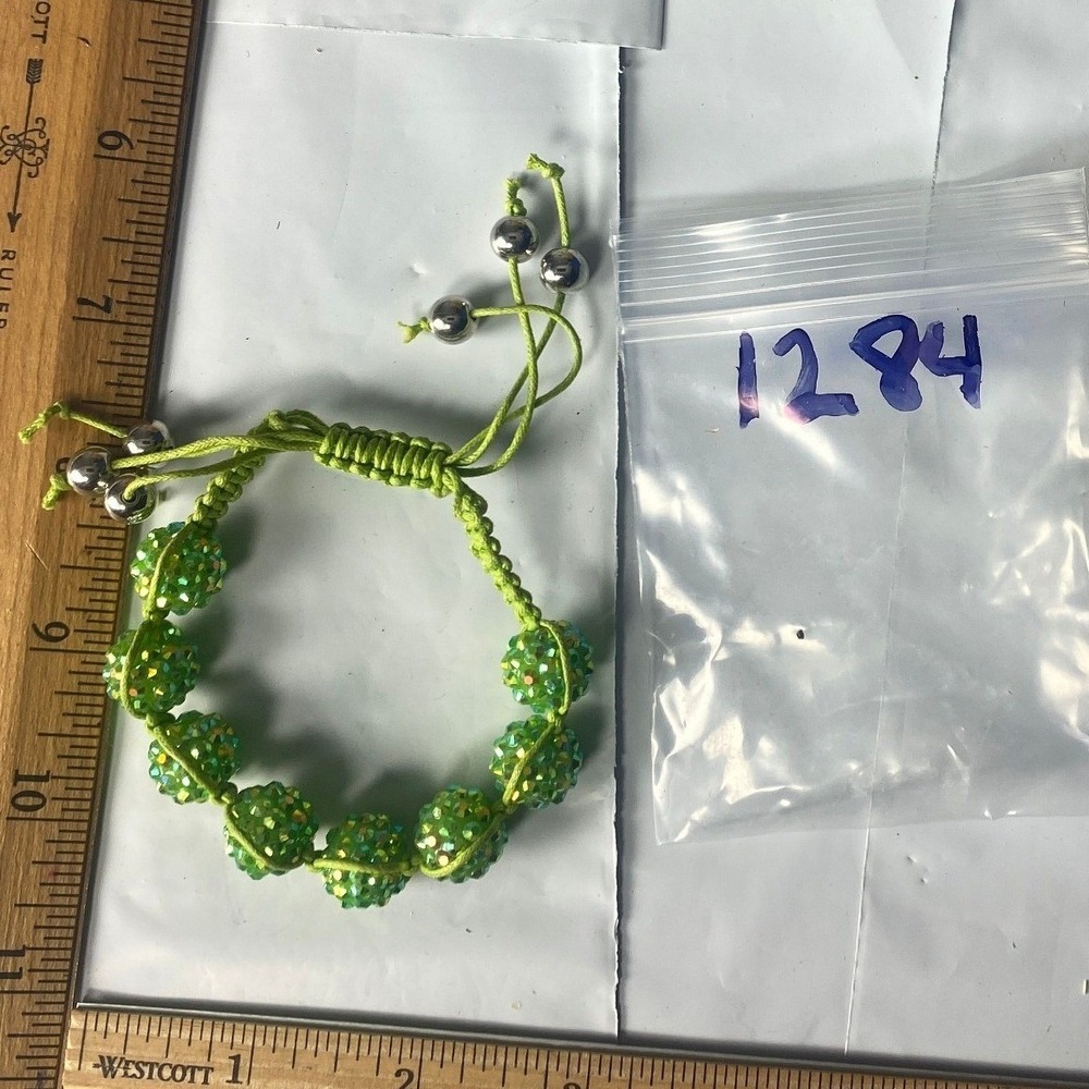 Handmade Macrame Beaded Bracelet Green Sparkle Adjustable Women Boho